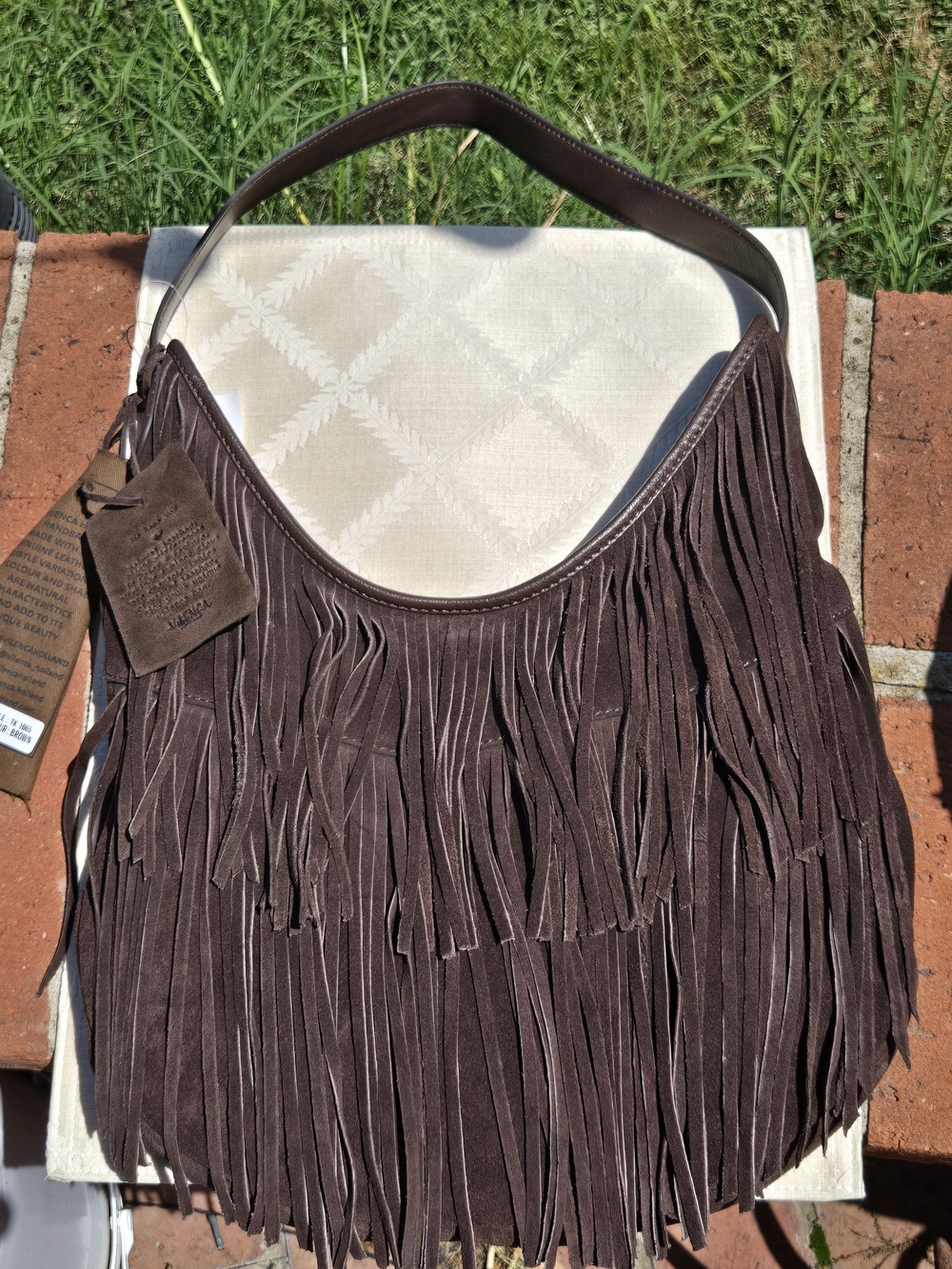 Vilenca Holland Brown Suede Fringe Hobo Leather Trim Boho Western Shoulder Bag - Picture 3 of 6